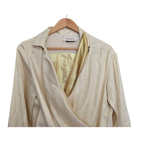 NWT Women's - Hellessy Gold Silk Long Sleeve Blouse, Size 4 - Picture 6 of 11